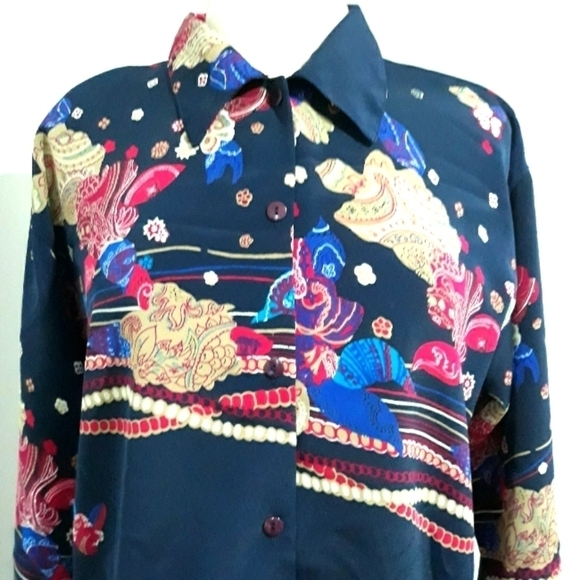 Senfong floral Long-Sleeve button down collared shirt size M/L - Picture 2 of 8